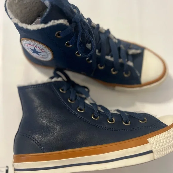 Converse Navy High-Top Sneakers with White Toe and Brown Midsole Trim - Picture 13 of 15